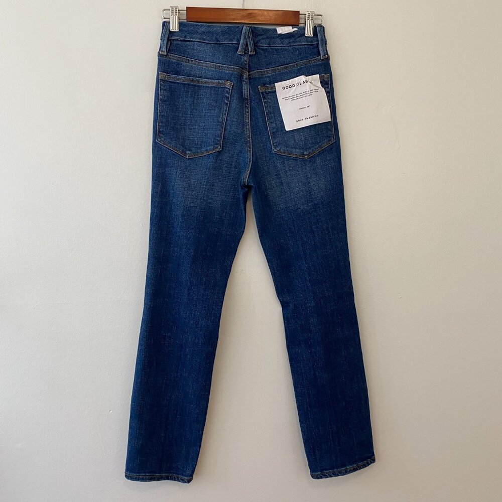 Good American Good Classic Straight Distressed Jeans Size 4/ 27 Dark Wash - Picture 5 of 8